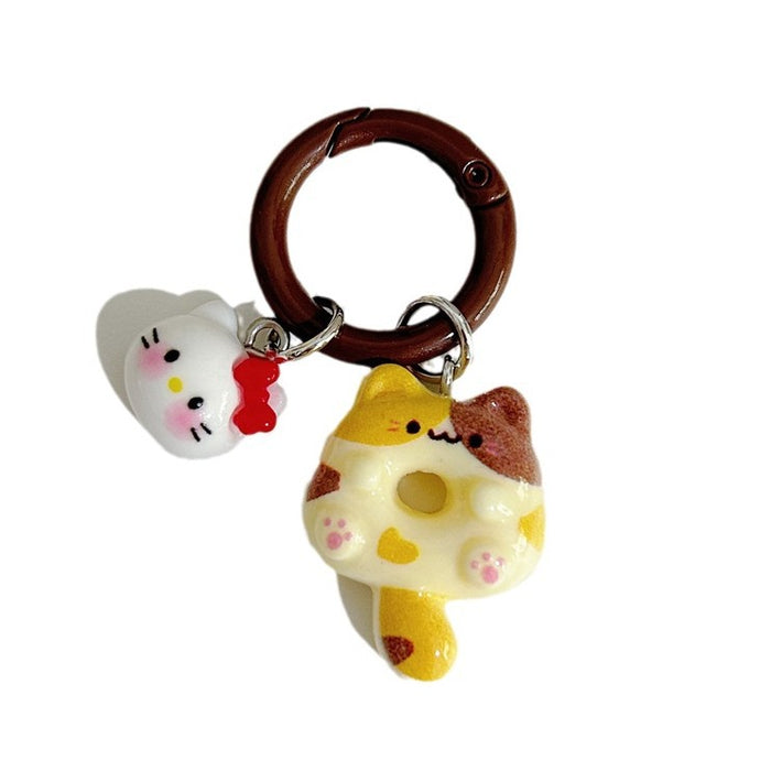 Wholesale Cute Cartoon Donut Cat Key Ring Siamese Cat Keychain School Bag Headset Pendant