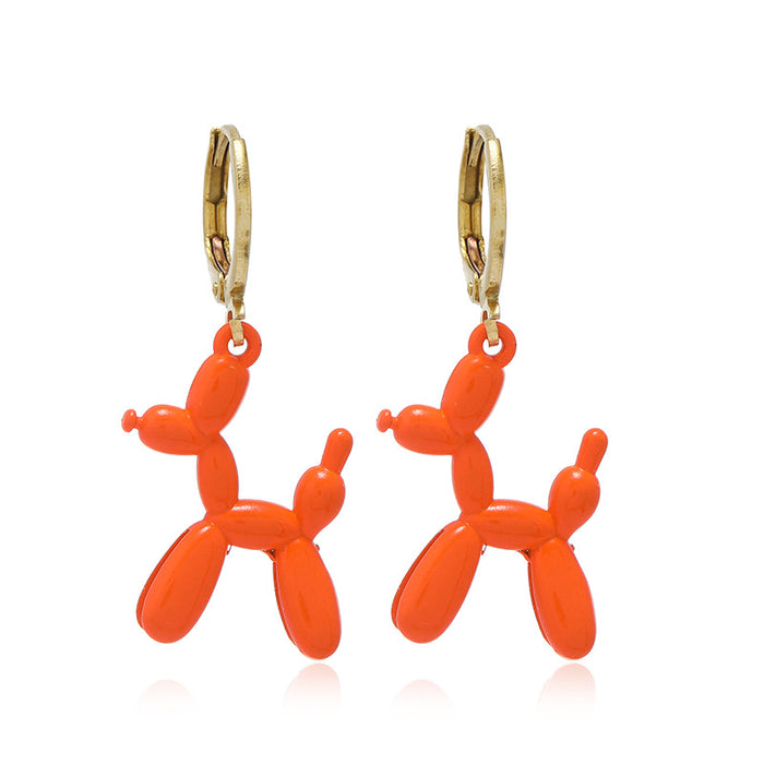 Wholesale  Color Cartoon Balloon Dog Pendant Earrings Alloy Ring Ear Buckle Earrings