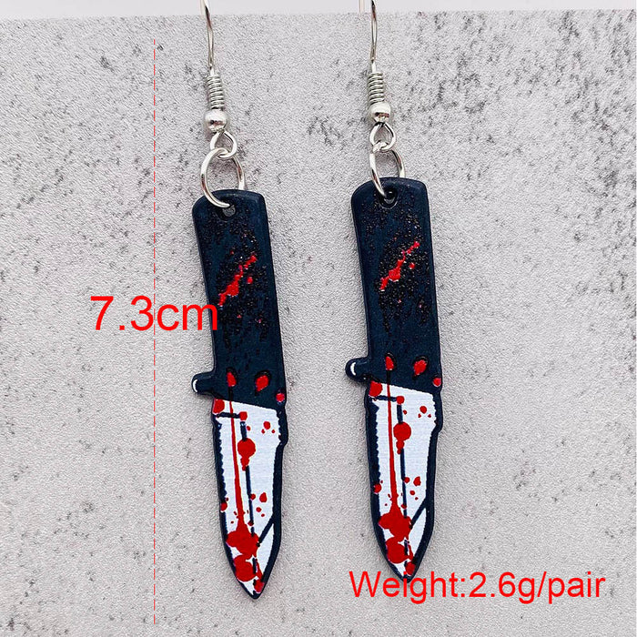 Wholesale  blood print acrylic earrings simulation personality sharp knife kitchen knife earrings funny earrings