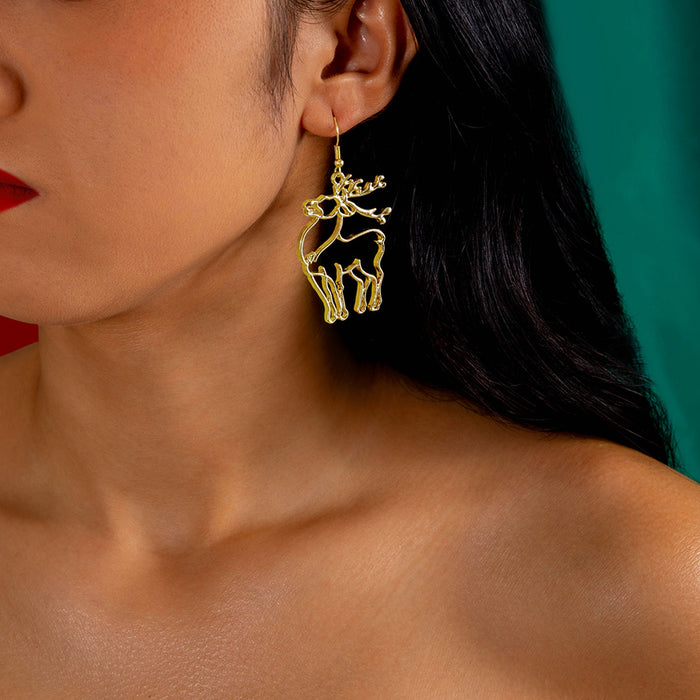 Wholesale Christmas Elk Bell Hollow Earrings Alloy Fashion Jewelry Accessory MOQ≥2