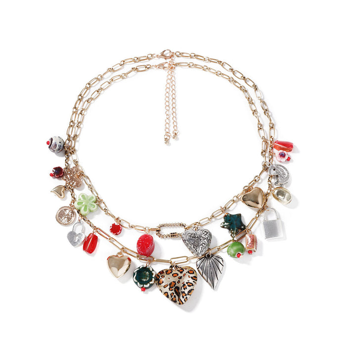 Wholesale Double Layer Stacked Alloy Pendant Necklace Versatile Casual