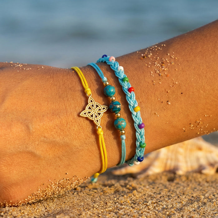 Wholesale Summer Seaside Handmade Beaded Bracelet Set Turquoise Adjustable Cord Women S Fashion Gift