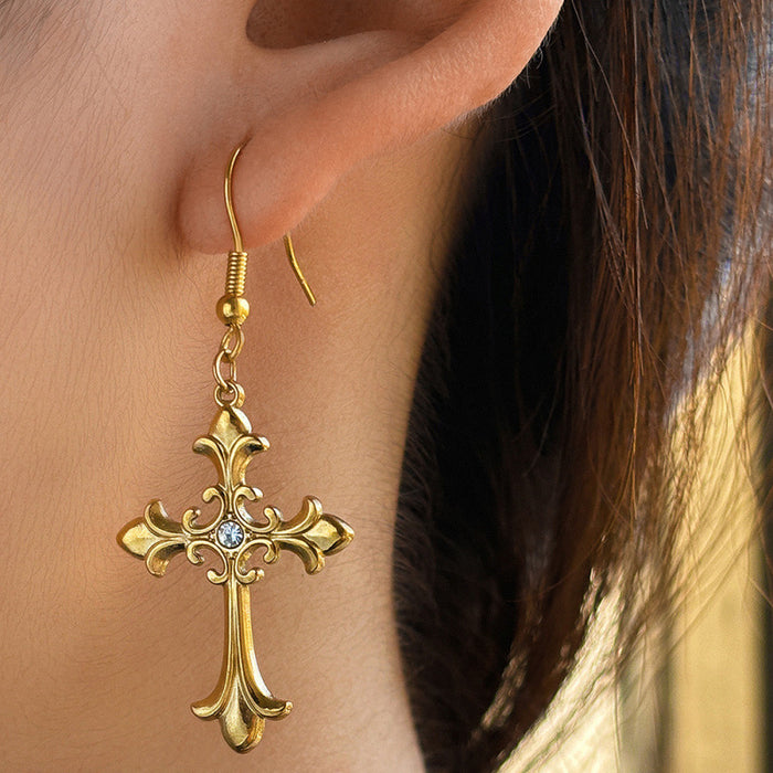 Wholesale Gothic Retro Cross Diamond Earrings