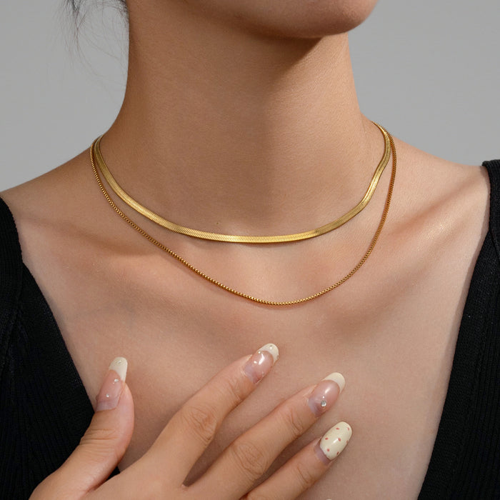 Wholesale 2pcs Stacked necklaces,  plain chain,  snake bone,  titanium steel chain