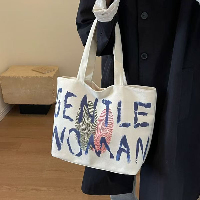 Wholesale Large capacity letter canvas bag, fashionable single shoulder tote bag, hand-held shopping bag