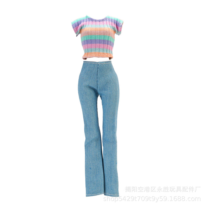 Wholesale doll versatile  travel variety of striped shirt jeans toy accessories