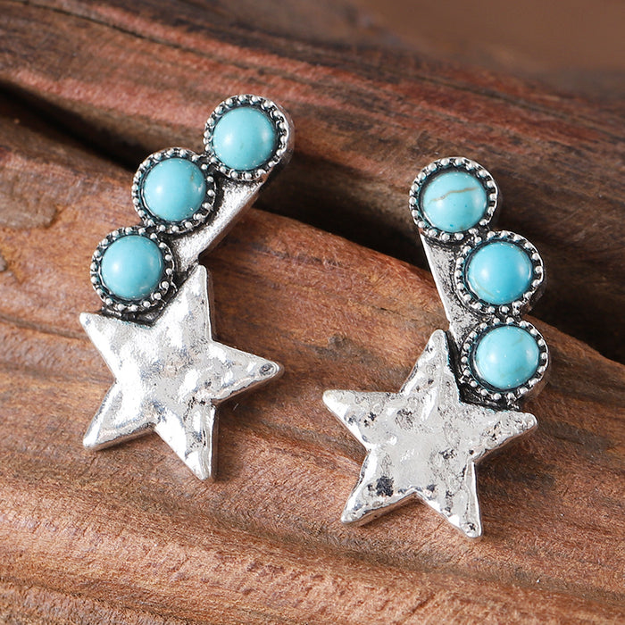 Wholesale Retro Star Lightning Turquoise Earrings