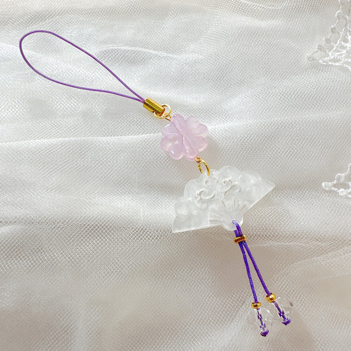 Wholesale Clover white shell fan mobile phone chain pendant bag pendant