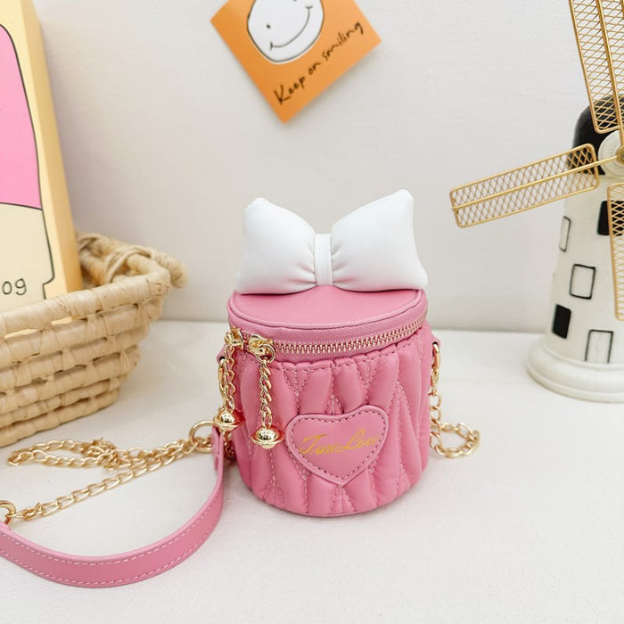 Wholesale Children's bag, cute bow, contrasting color mini bucket bag, girls' chain crossbody bag