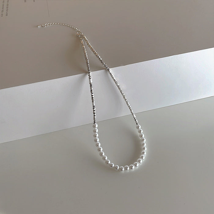 Wholesale Broken silver necklace for women with a niche design, personalized simplicity, versatile temperament, fashionable double-layer pearl necklace, collarbone chain