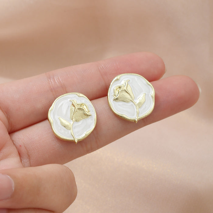 Wholesale Rose flower earrings, new niche design, high-end, light luxury, versatile accessories wholesale