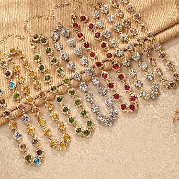 Wholesale Colorful rhinestone necklace, personalized temperament, gemstone necklace, light luxury, niche design, high-end feeling, collarbone chain