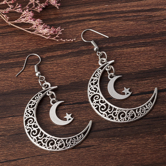 Wholesale earrings retro hollow moon earrings trend double Crescent earrings