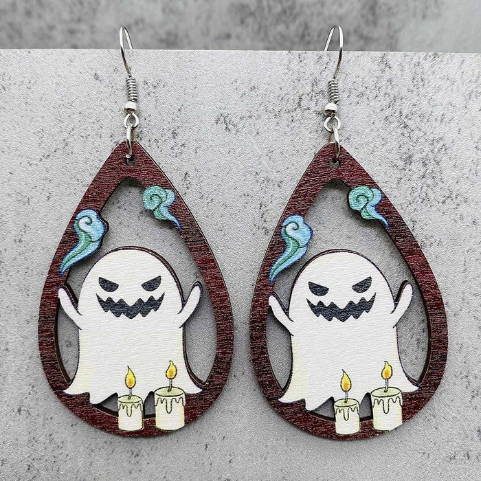Wholesale   earrings horror ghost witch medicine jar printed wooden earrings holiday jewelry