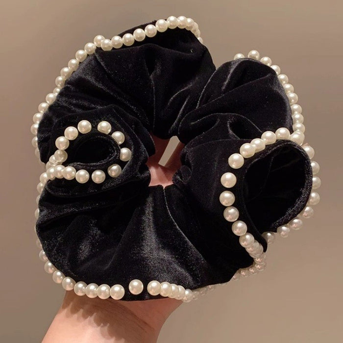 Wholesale Velvet Pearl Large Intestine Hair Ring Women's High-grade Feeling Ball Head Tie Pone Tail Hair Rope Hair Accessories Disc Hair Elegant Headwear