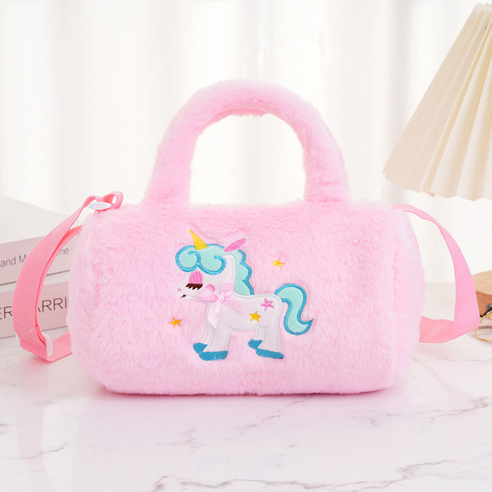 Wholesale Children's Cylindrical Shoulder Cute Butterfly Pony Handbag Plush Crossbody Bag