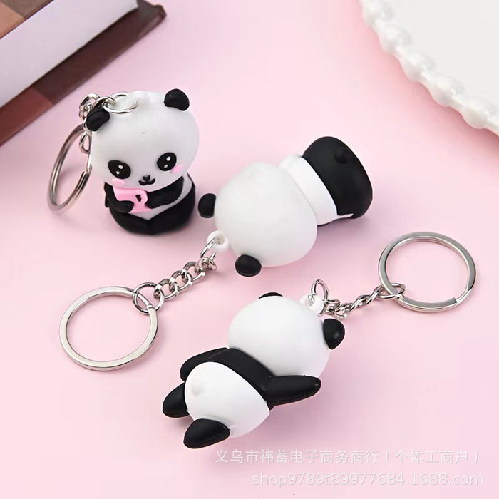 Wholesale Cute Panda Keychain Cartoon School Bag Pendant Car Key Chain Hanging