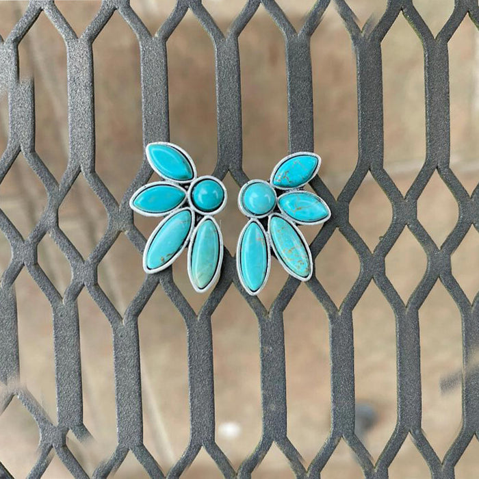 Wholesale Earrings Alloy Vintage Scalloped Turquoise Petals JDC-ES-Saip091