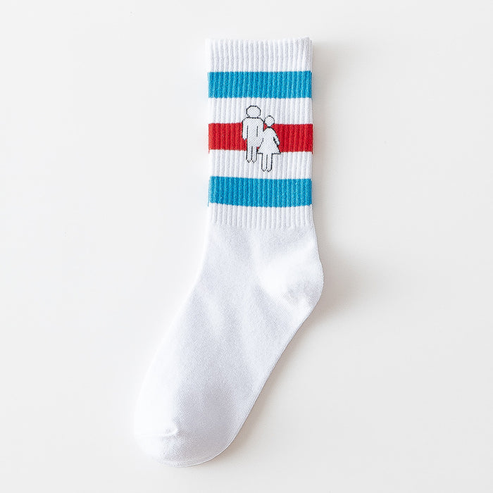 Wholesale Small niche design, striped cotton socks, college style high top socks, unisex
