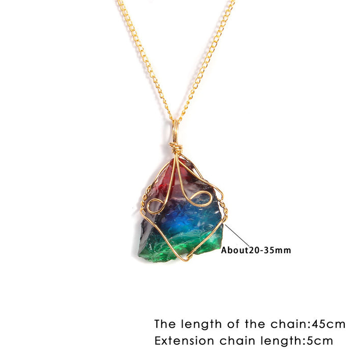 Wholesale Handmade wire wrapped raw gemstone pendant irregular lucky stone clavicle necklace