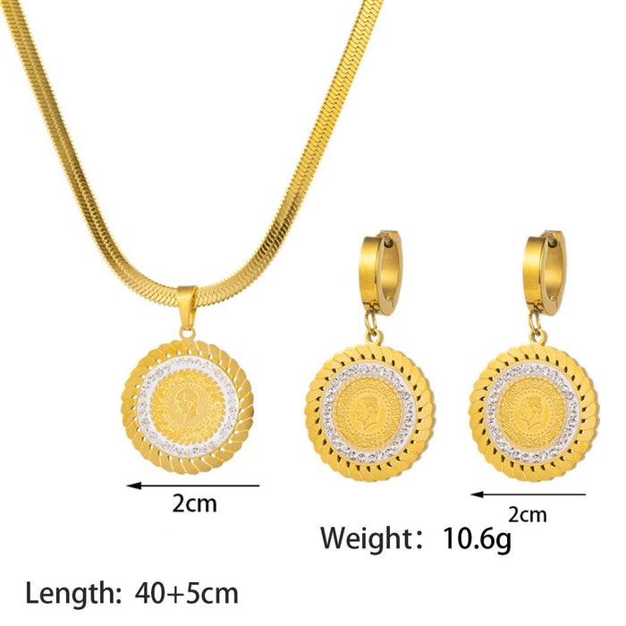 Wholesale necklace earrings  diamond-embedded portrait metal all-match women's necklace