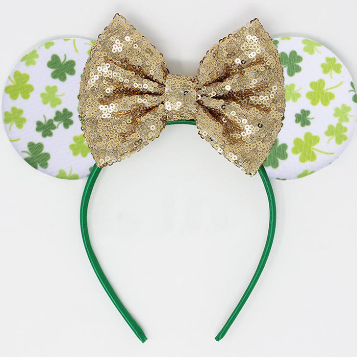 Wholesale Irish Festival Glitter Clover Bow Headband JDC-HD-Lanju002