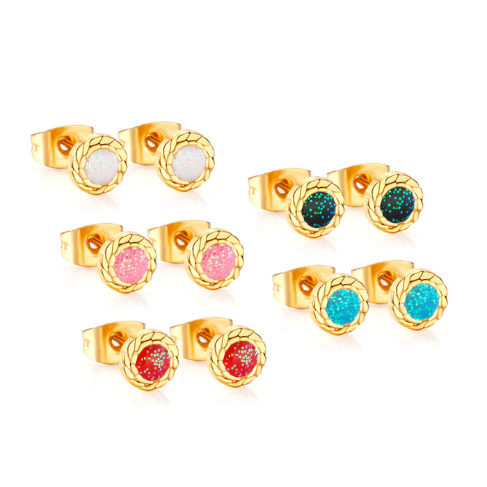Wholesale Mixed-Color Glitter Powder Oil Earrings Sweet Earrings Stainless Steel Earrings