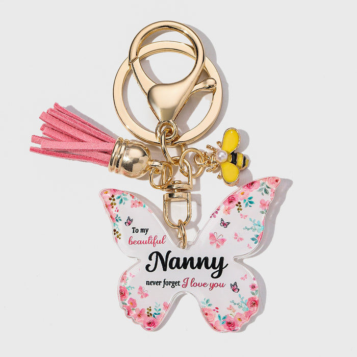 Wholesale Mother's Day Butterfly Shaped Acrylic MOM Pendant Keychain JDC-KC-HuiWen006