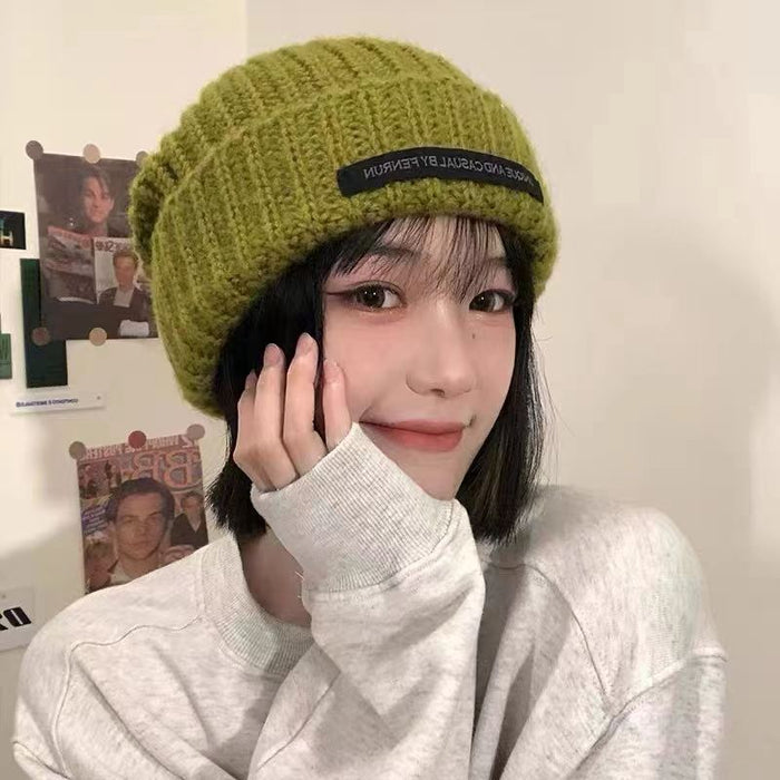 Wholesale large version of coarse wool hat children' s big head circumference loose thick knitted hat face small warm cold hat