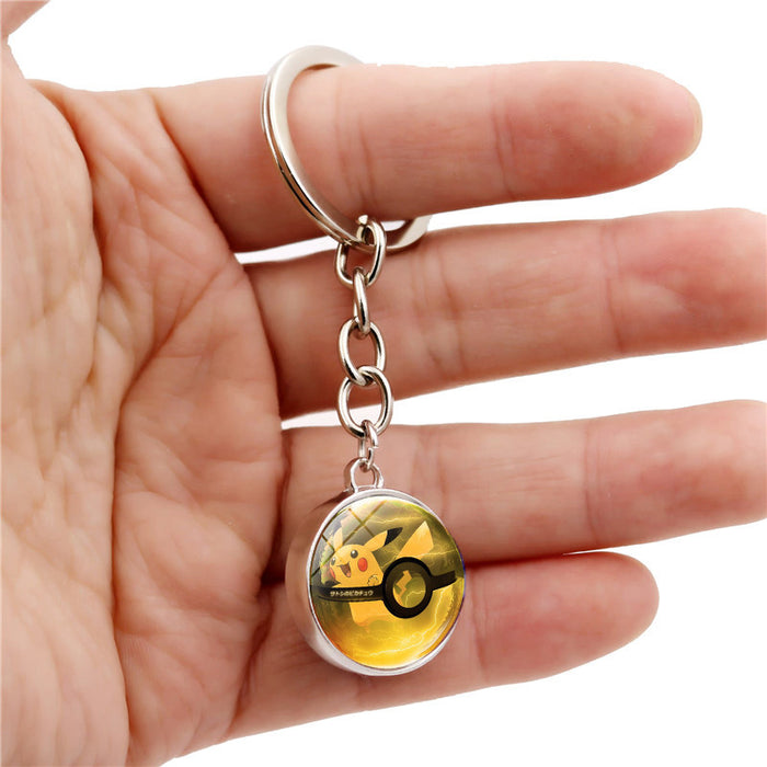 Wholesale Luminous double-sided glass ball pendant metal keychain keyring