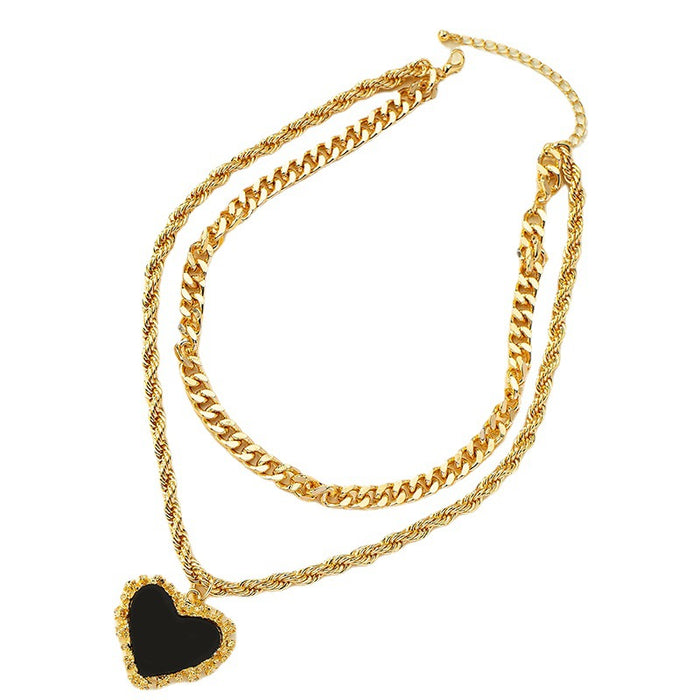 Wholesale Double Layer Heart Shaped Alloy Necklace JDC-NE-WeiY007