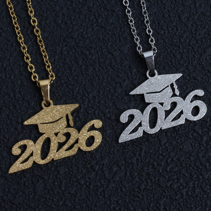 Wholesale 2026 Creative Graduation Gift: Matte Gold Graduation Cap Stainless Steel Necklace