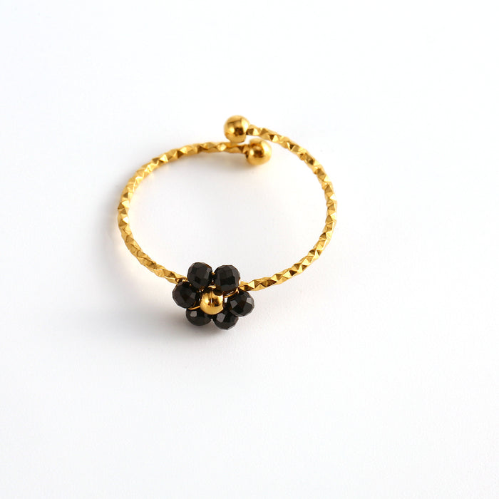 Wholesale Fashionable and minimalist stainless steel cut surface natural stone flower ring, personalized and versatile, multi-color adjustable ring