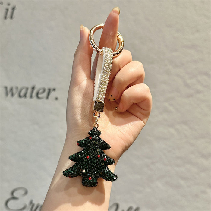 Wholesale Full Rhinestone Christmas Keychain Cartoon Christmas Tree Metal Key Ring