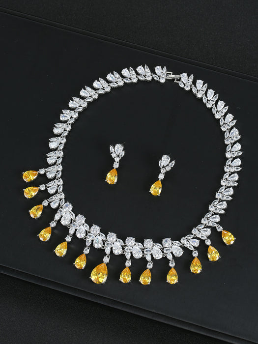 Wholesale Zircon Necklace Earrings suit Jewelry Full Diamond Water Drops Festival Wear