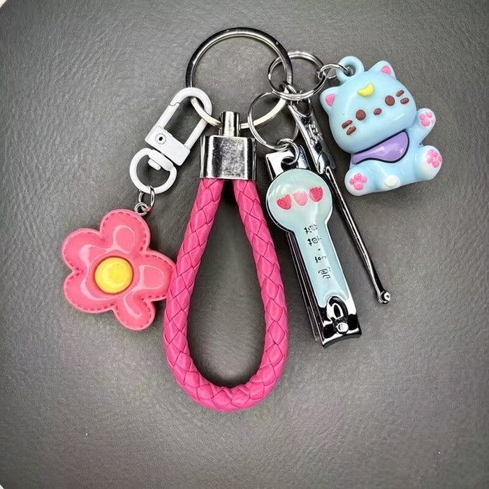 Wholesale Lucky Cat Nail Clipper Keychain Purple Cartoon Zinc Alloy Manicure Set Fashion Decorative Accessory For Bag Or Car Key Boutique Gift