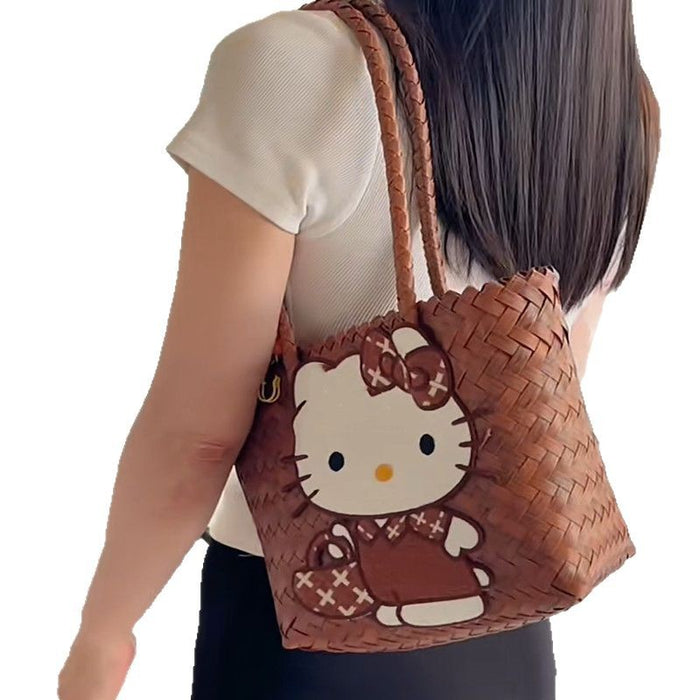 Wholesale Woven Basket Bag Shoulder Hand Bag Cute Rattan Cloth Cartoon Woven Bag