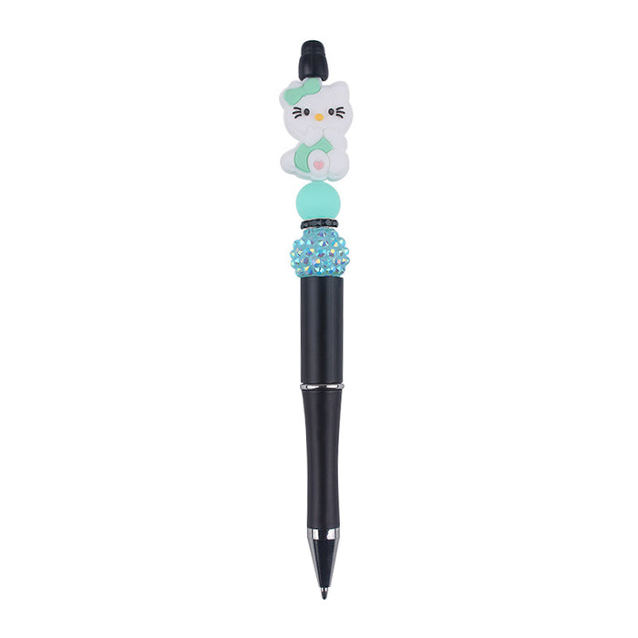 Wholesale Beaded pen handmade cartoon cat silicone small gum beaded pen color plastic writing pen
