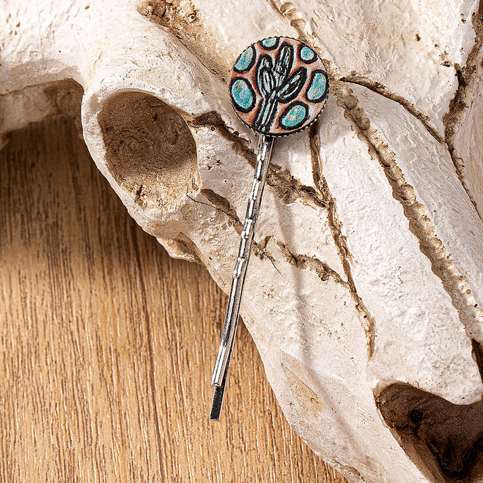 Wholesale leather western style turquoise poker pattern printed hairpin hairpin