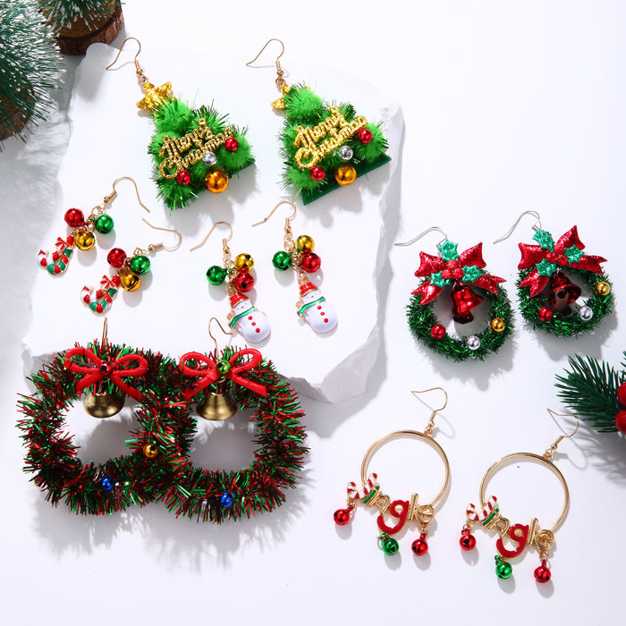 Wholesale Alloy bell snowman elk gingerbread man earrings Christmas earrings