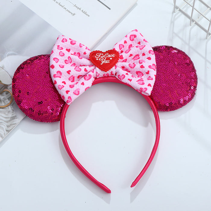 Wholesale Valentine's Day Sequin Bow Headband Cartoon Love Fabric Headband JDC-HD-MeiY009