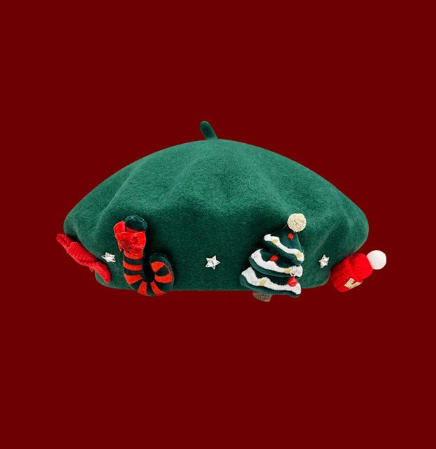 Wholesale 20pcs Autumn and Winter Christmas Wool Family Beret Winter Sweet Hat Red Painter Hat