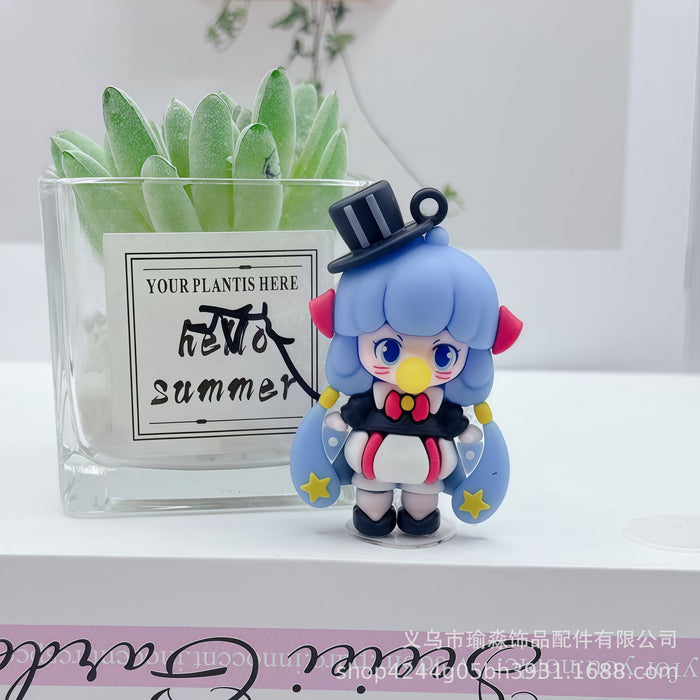 Wholesale 8pcs Cartoon Soft Rubber Bubble Blowing Girl Keychain