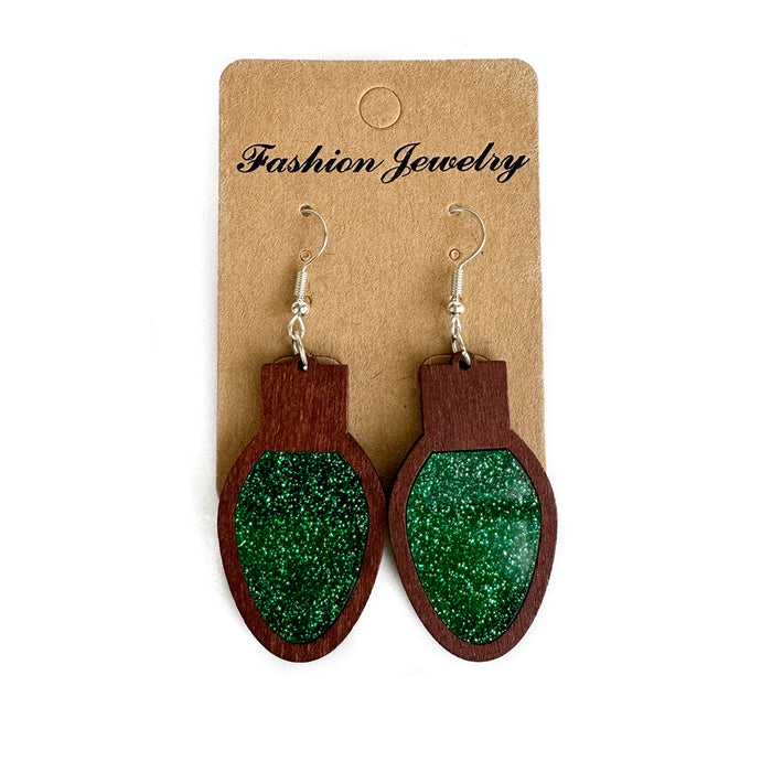 Wholesale Christmas lights acrylic earrings wood inlay flash multi-color earrings