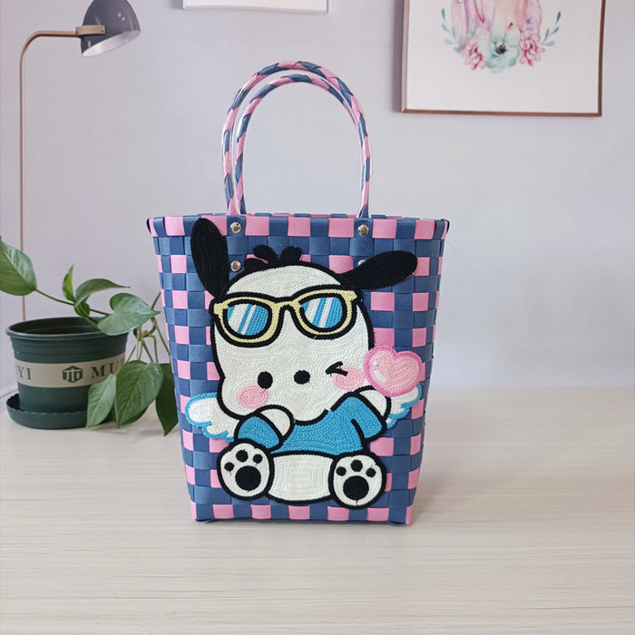 Wholesale Cat Vacation Casual Woven Bag Cute Cartoon Embroidered Bag
