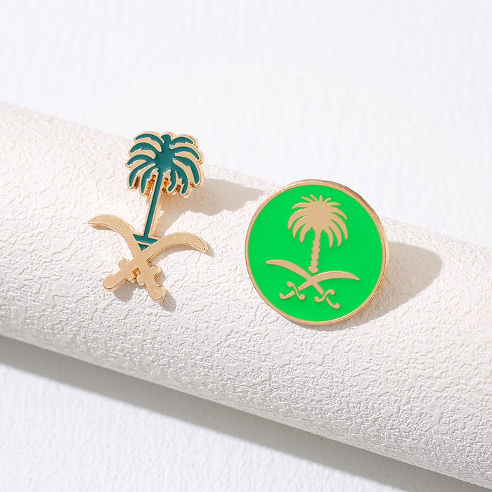 Wholesale Saudi Arabia National Emblem Brooch Metal Palm Tree Flag Pin Chic Fashion Accessory Gift