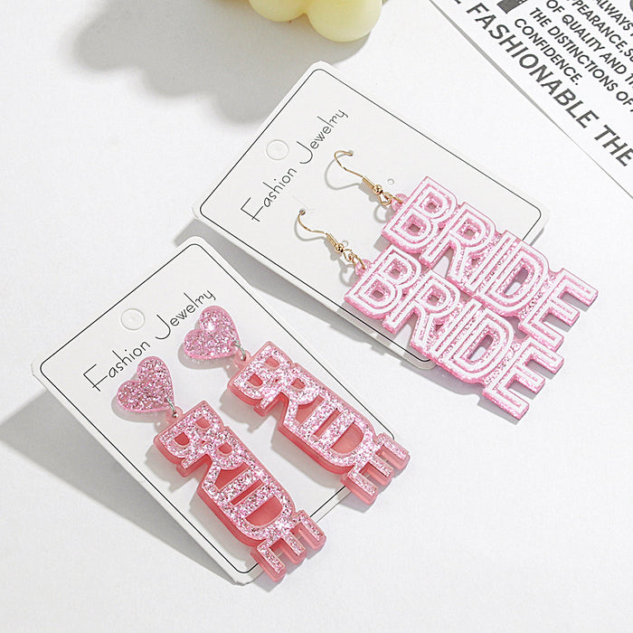Wholesale Bride Earrings Handmade Cute Love Shiny Pink  Acrylic Earrings