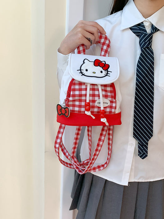 Wholesale Red Plaid Canvas Backpack Women' s Cute Kitten Handbag