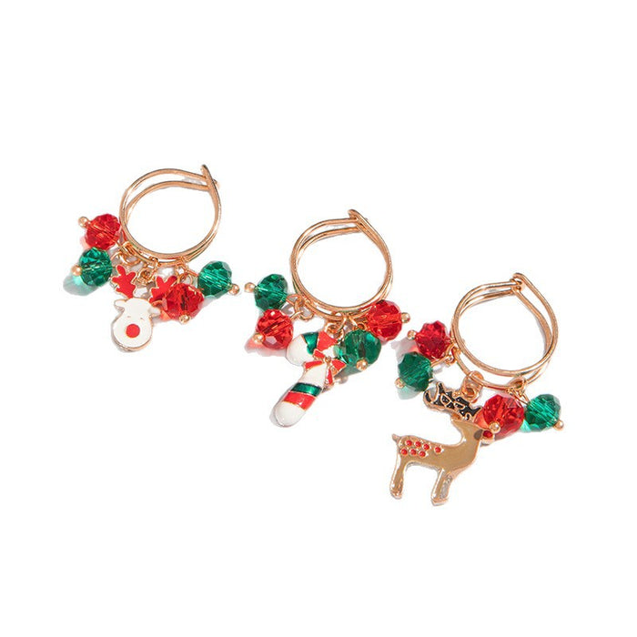 Wholesale Cute Christmas Elk Bell Animal Pendant 3-Piece Ring Set Gold Jewelry Accessory MOQ≥2