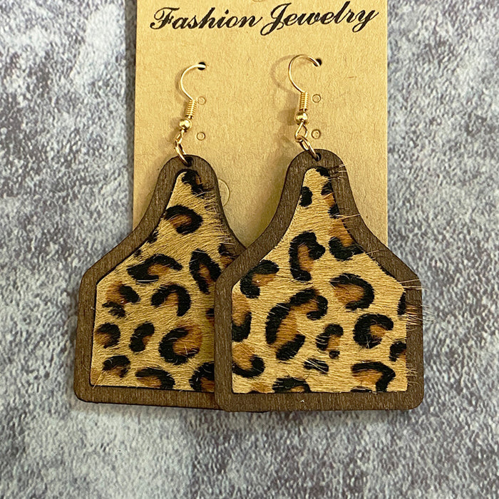 Wholesale Western earrings classic leopard print cow genuine leather horse hair inlaid Cow brand earrings bohemian jewelry supply